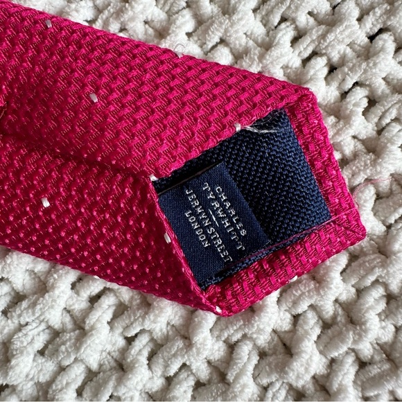 CHARLES TYRWHITT Spot Tie Pink & White Woven 100% Silk Tie Men’s London Trendy - Picture 7 of 9